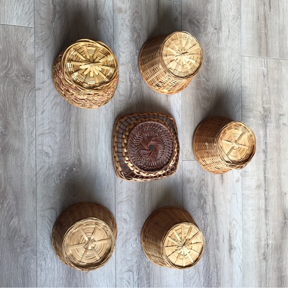 Vintage retro lot of woven rattan planter pot baskets , bohemian basket decor - Picture 4 of 4